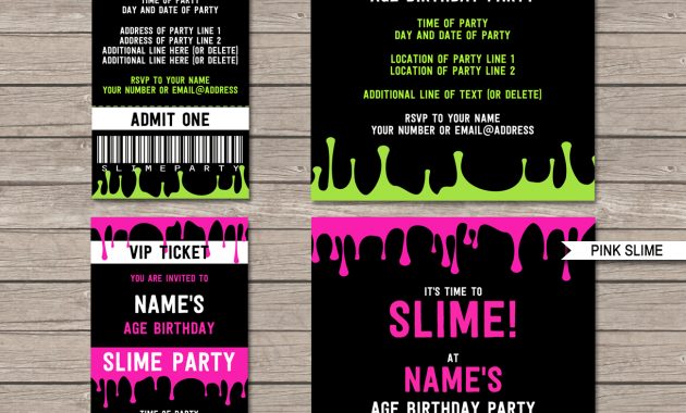 Slime Theme Birthday Party Printable Templates Invitation with proportions 1300 X 1800