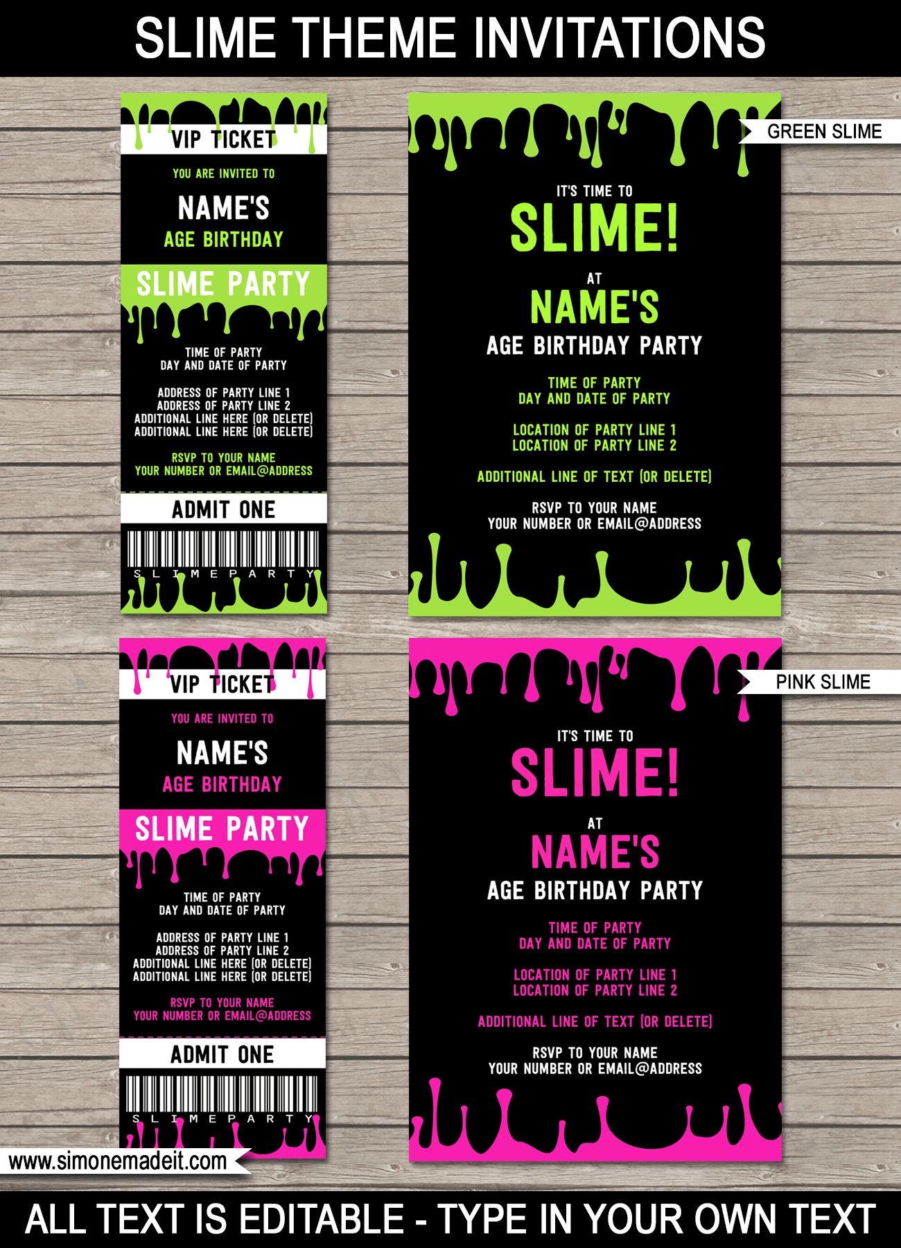 Slime Theme Birthday Party Printable Templates Invitation with proportions 1300 X 1800