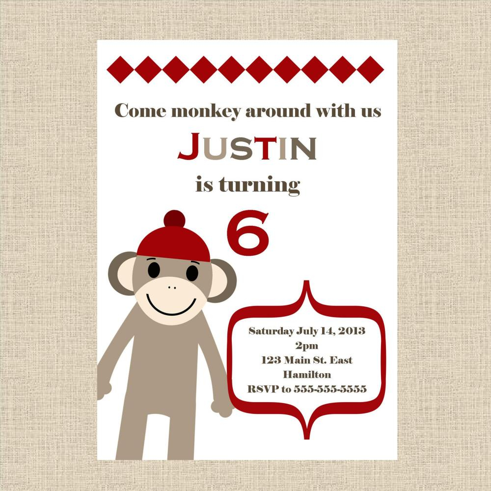 Sock Monkey Birthday Party Invitation Girl Or Boy Printable On in dimensions 1000 X 1000