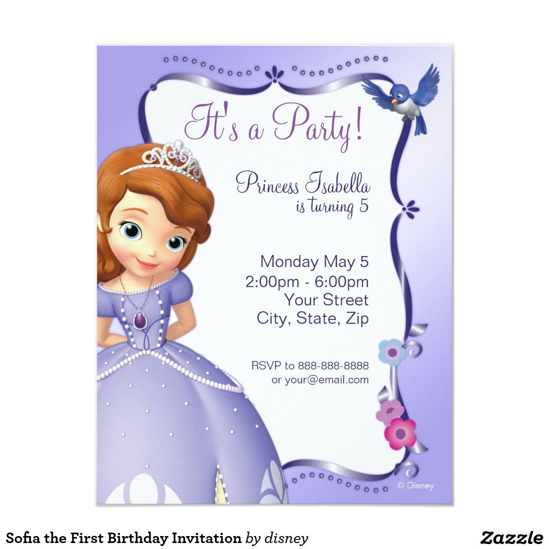 Sofia The First Birthday Invitation Zazzle Disney Birthday intended for size 1104 X 1104