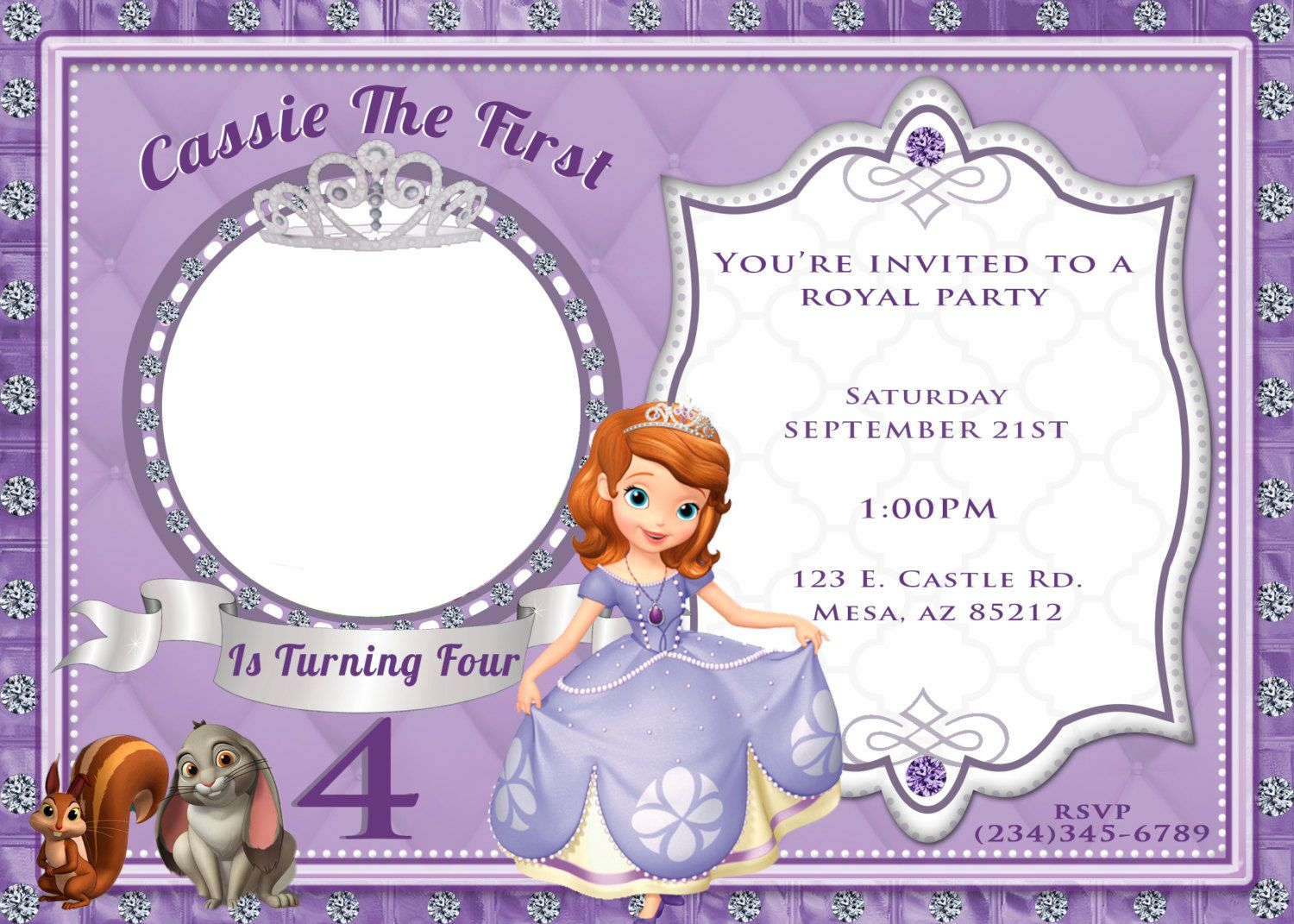 Sofia The First Invitation 4evrdesignskristyn On Etsy 1200 within sizing 1500 X 1071