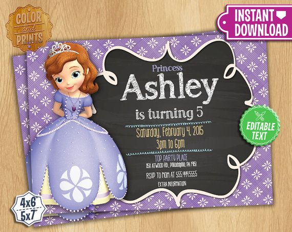 Sofia The First Invitation Editable Text Customizable Princess regarding dimensions 570 X 452