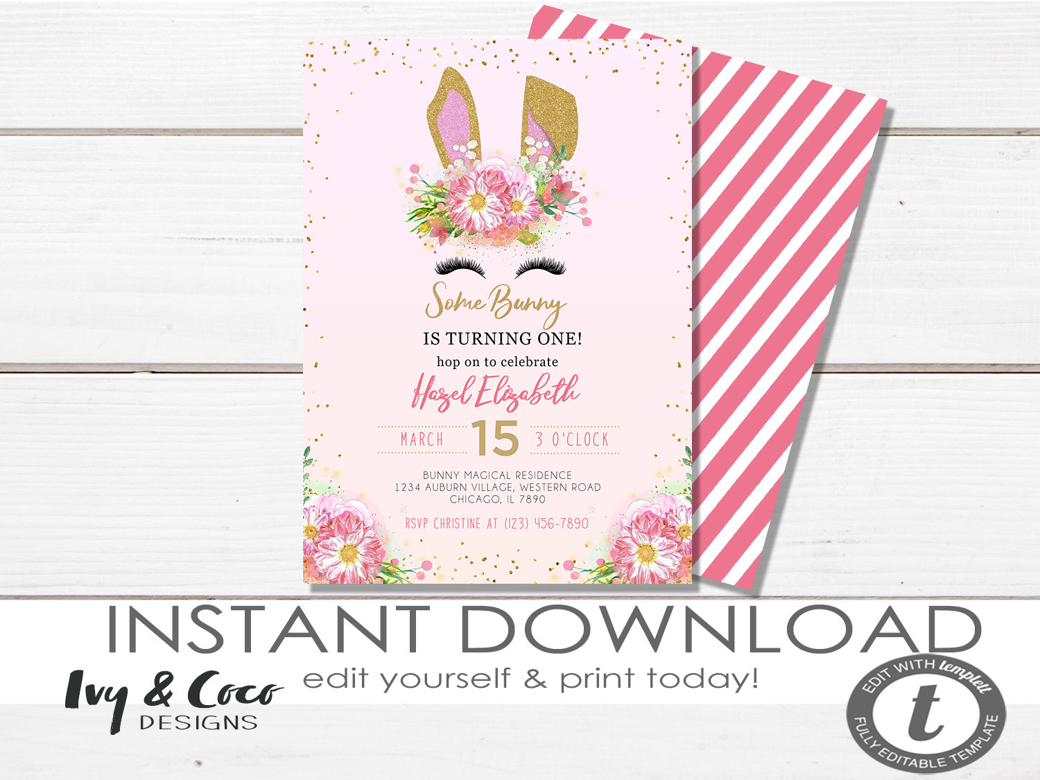 Some Bunny Birthday Invite Template Bunny Girls Birthday 1st Etsy intended for proportions 1500 X 1125