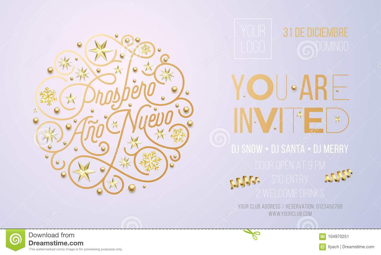 Spanish New Year Party Invitation For Holiday Celebration Design regarding proportions 1300 X 870