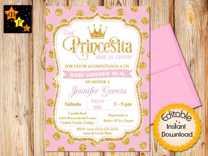 Spanish Royal Princess Ba Shower Invitation Pink And Gold Etsy pertaining to proportions 1500 X 1127