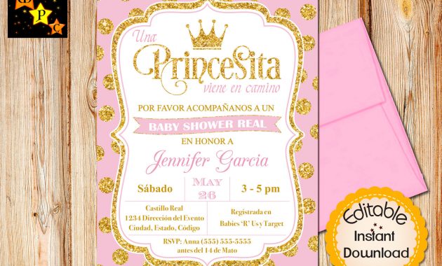 Spanish Royal Princess Ba Shower Invitation Pink And Gold Etsy pertaining to proportions 1500 X 1127