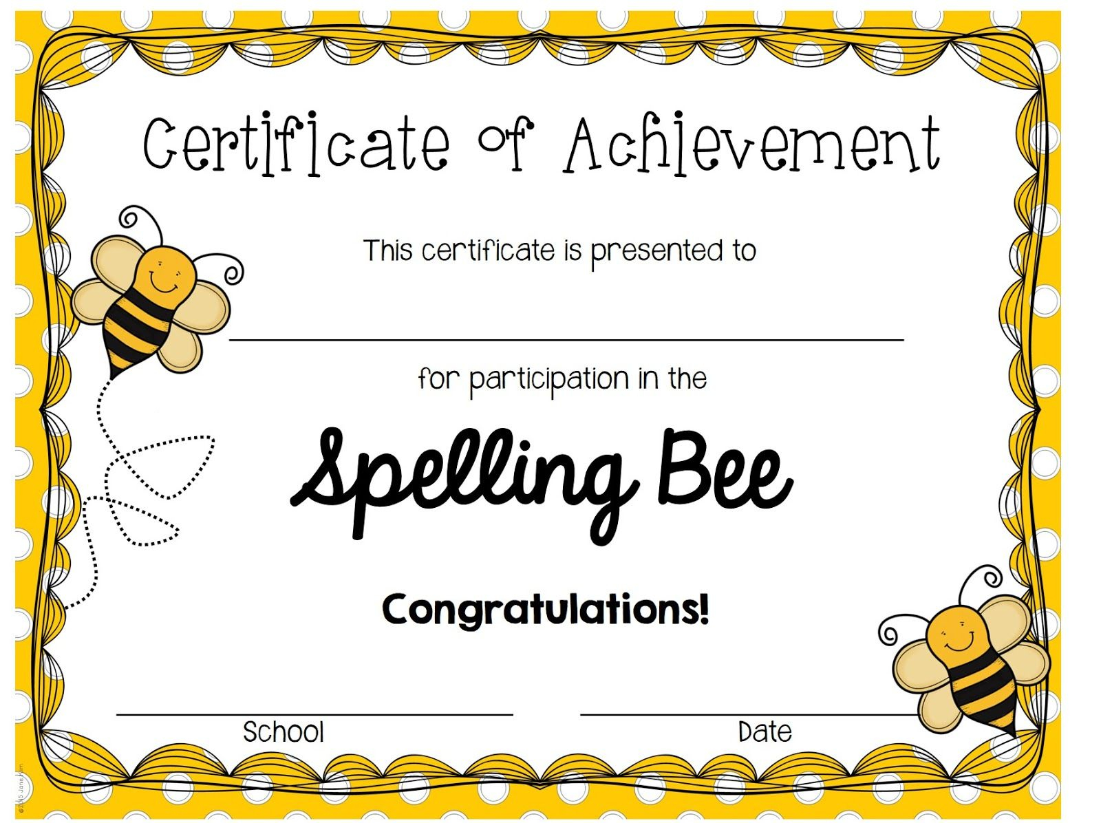 Spelling Bee Certificates Printable Invitation Templates pertaining to proportions 1600 X 1196
