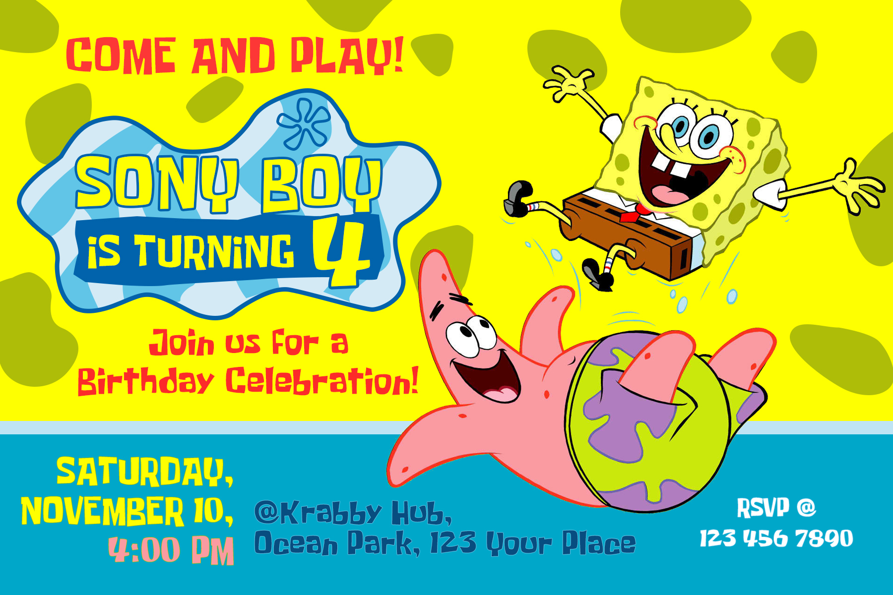 Spongebob Squarepants Birthday Invitation Dioskouri Designs with size 1800 X 1200