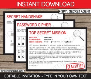 Spy Invitation Template Secret Agent Birthday Party Secret Etsy with regard to sizing 1300 X 1126