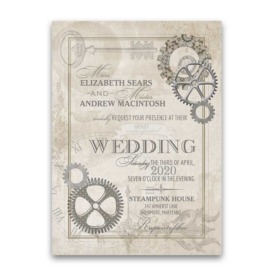 Steampunk Wedding Vintage Industrial Chic Invitations Gears Metallic for dimensions 900 X 900