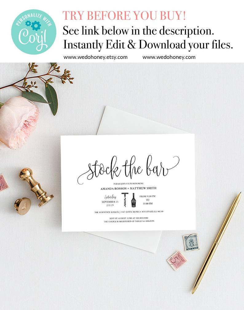 Stock The Bar Invitation Template Modern Engagement Invite Etsy throughout dimensions 794 X 1005