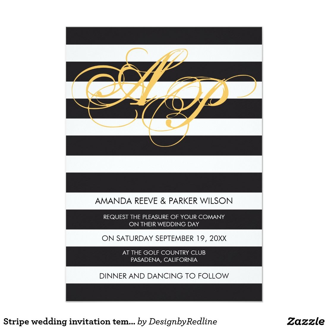 Stripe Wedding Invitation Template Black And White Zazzle In within dimensions 1104 X 1104