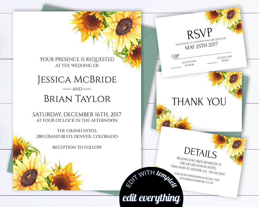 Sunflower Wedding Invitation Printable Wedding Invitations Etsy in measurements 1000 X 800