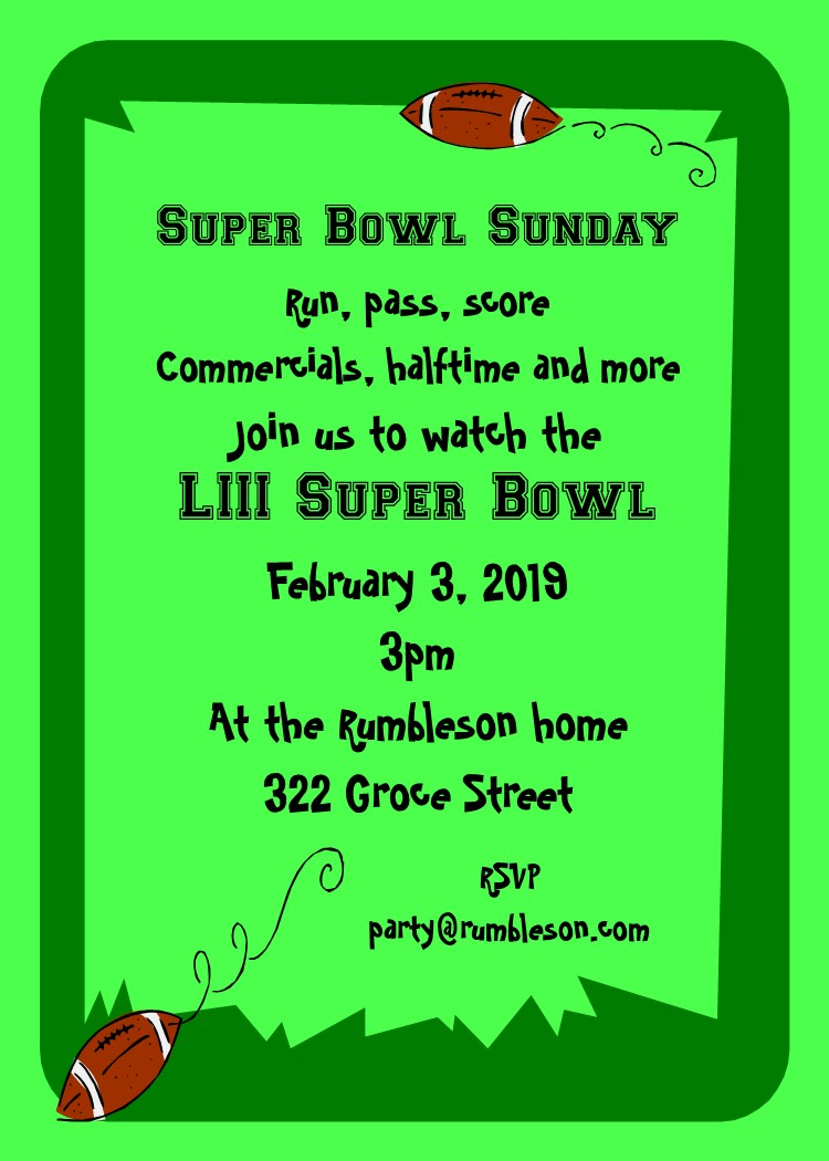 Super Bowl Party Invitations 2019 Football pertaining to size 750 X 1050