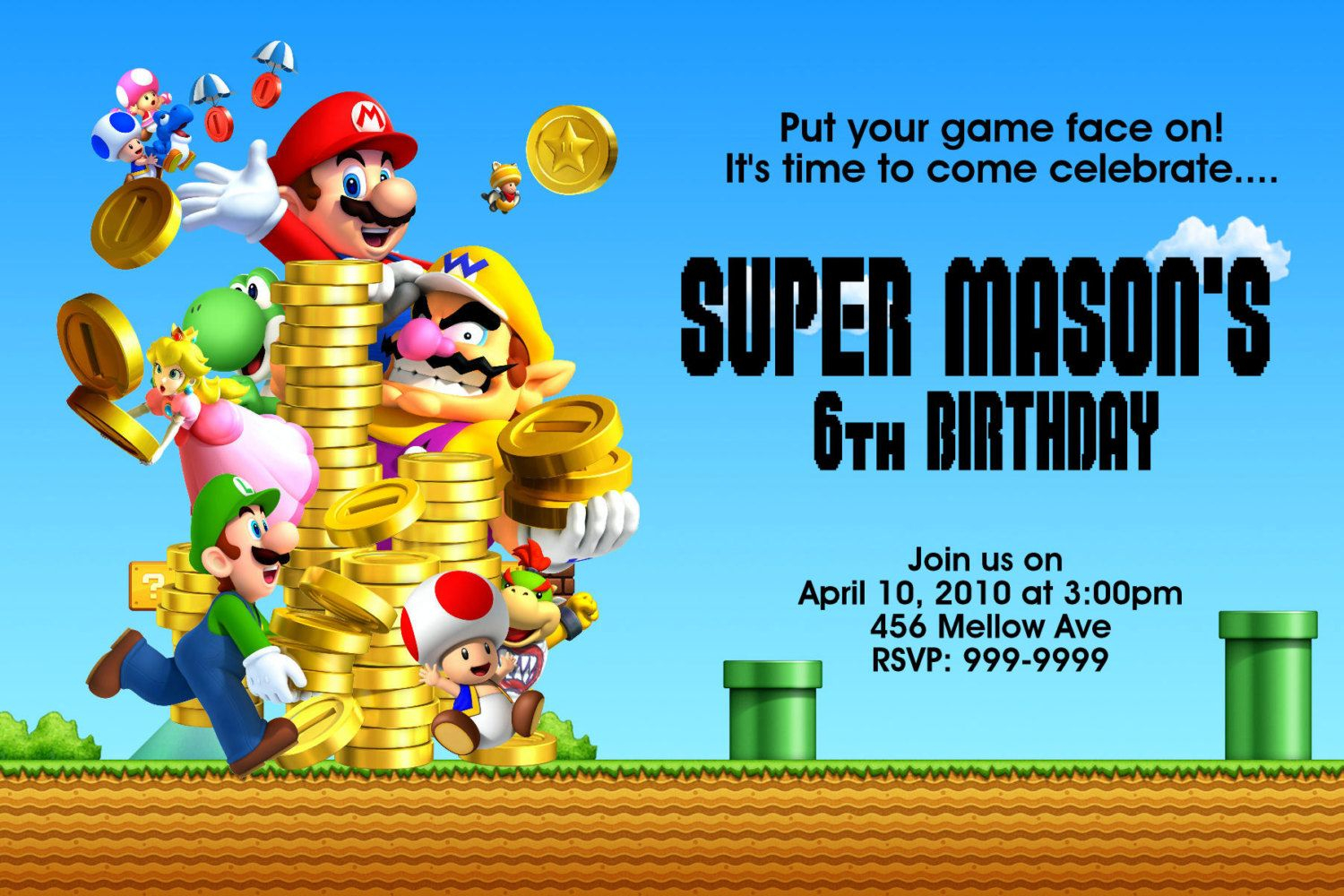 Super Mario Bros Birthday Free Printable Birthday Invitation throughout proportions 1500 X 1000