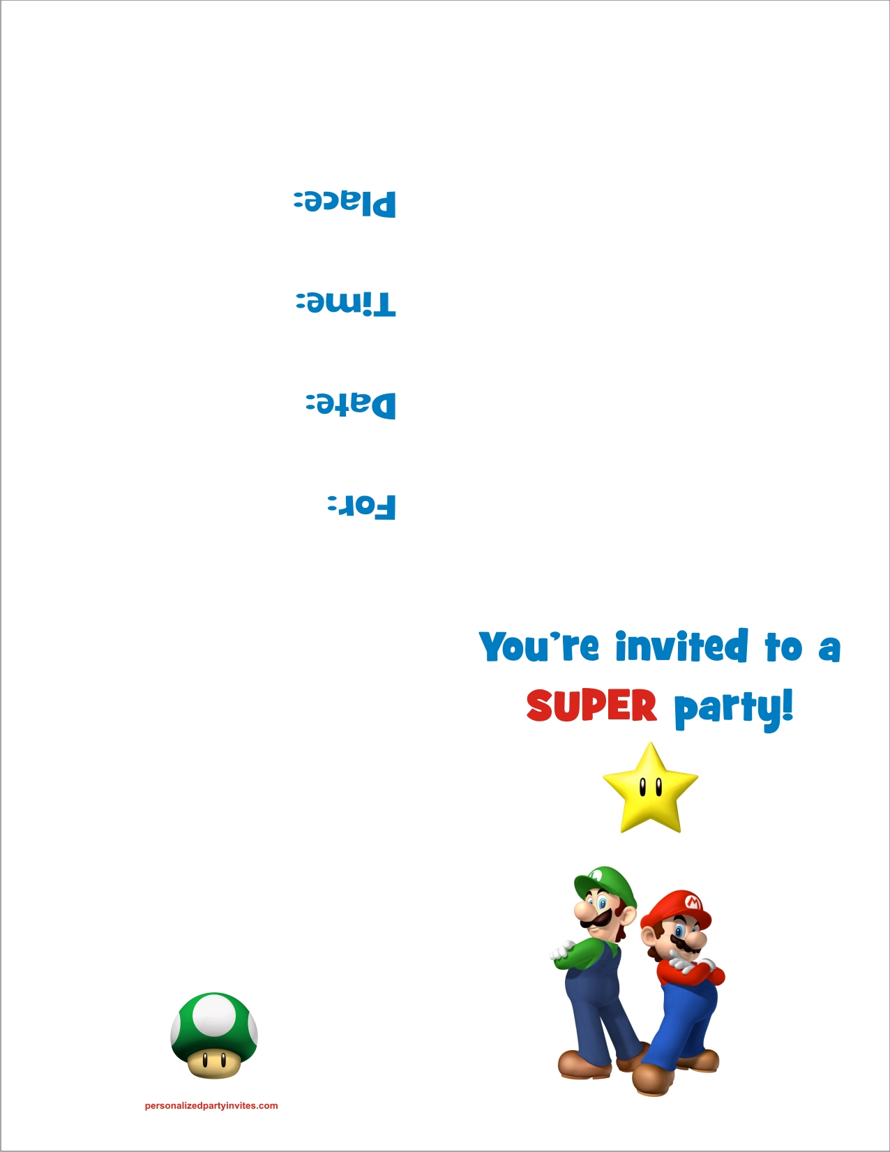 Super Mario Bros Free Printable Birthday Party Invitation with measurements 1276 X 1651