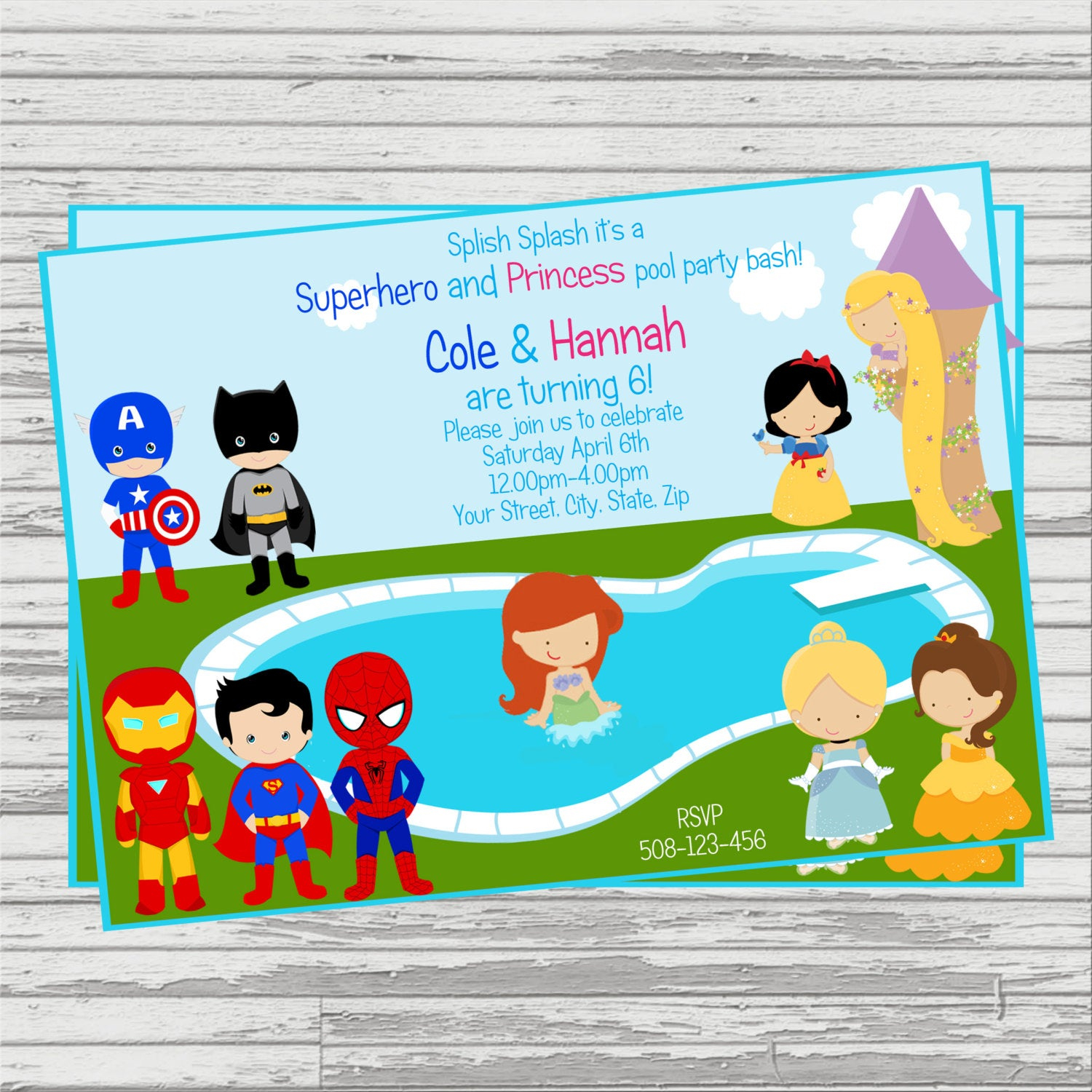 Superboy And Princess Twins Pool Party Custom Digital Birthday Etsy in sizing 1500 X 1500