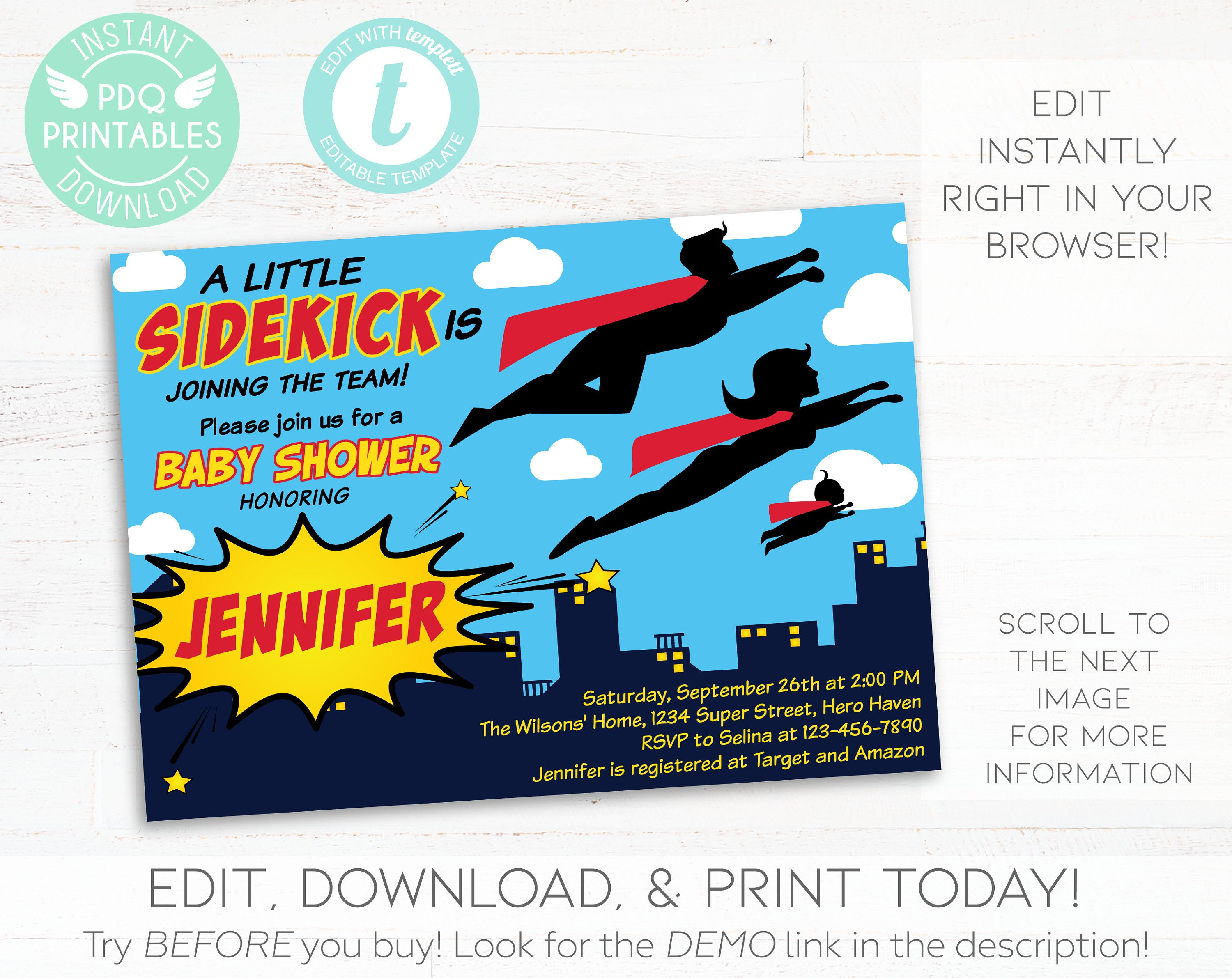 Superhero Ba Shower Invitation Instant Download Comic Book Etsy with regard to sizing 3000 X 2382