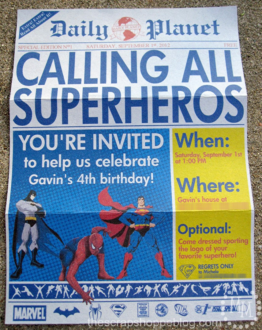 Superhero Newspaper Birthday Invitation The Scrap Shoppe in dimensions 856 X 1076