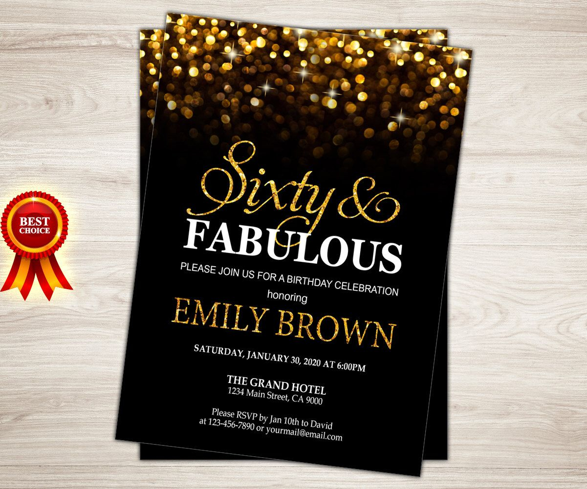 Surprise 60th Birthday Invitation For Women Sixty And Fabulous in dimensions 1201 X 1001