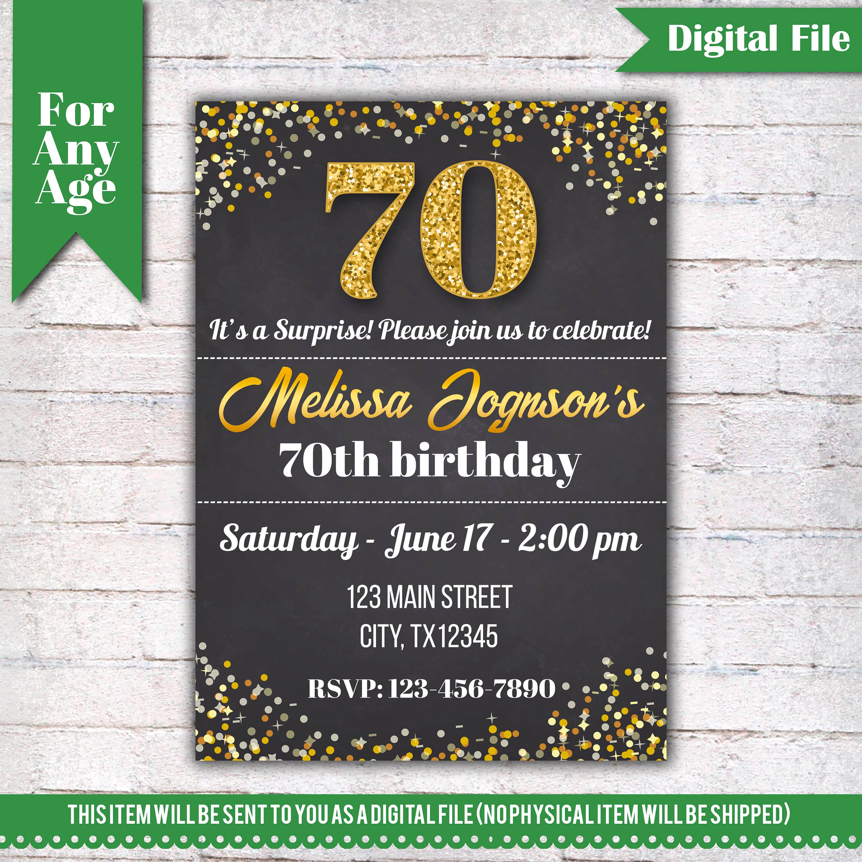 Surprise 70th Birthday Party Funny Invitation Wording High Quality pertaining to size 3000 X 3000