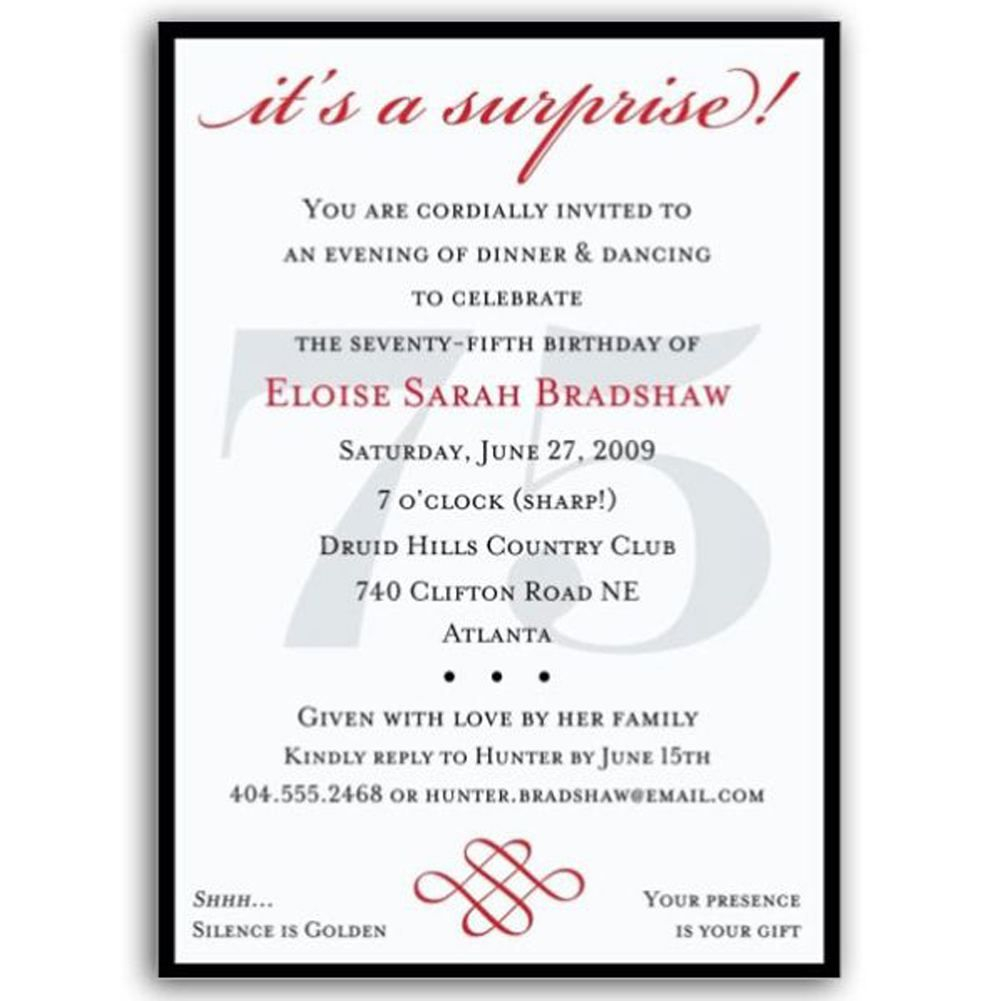 Surprise 75th Birthday Invitations Wording Templates Moms 75th B intended for proportions 1000 X 1001