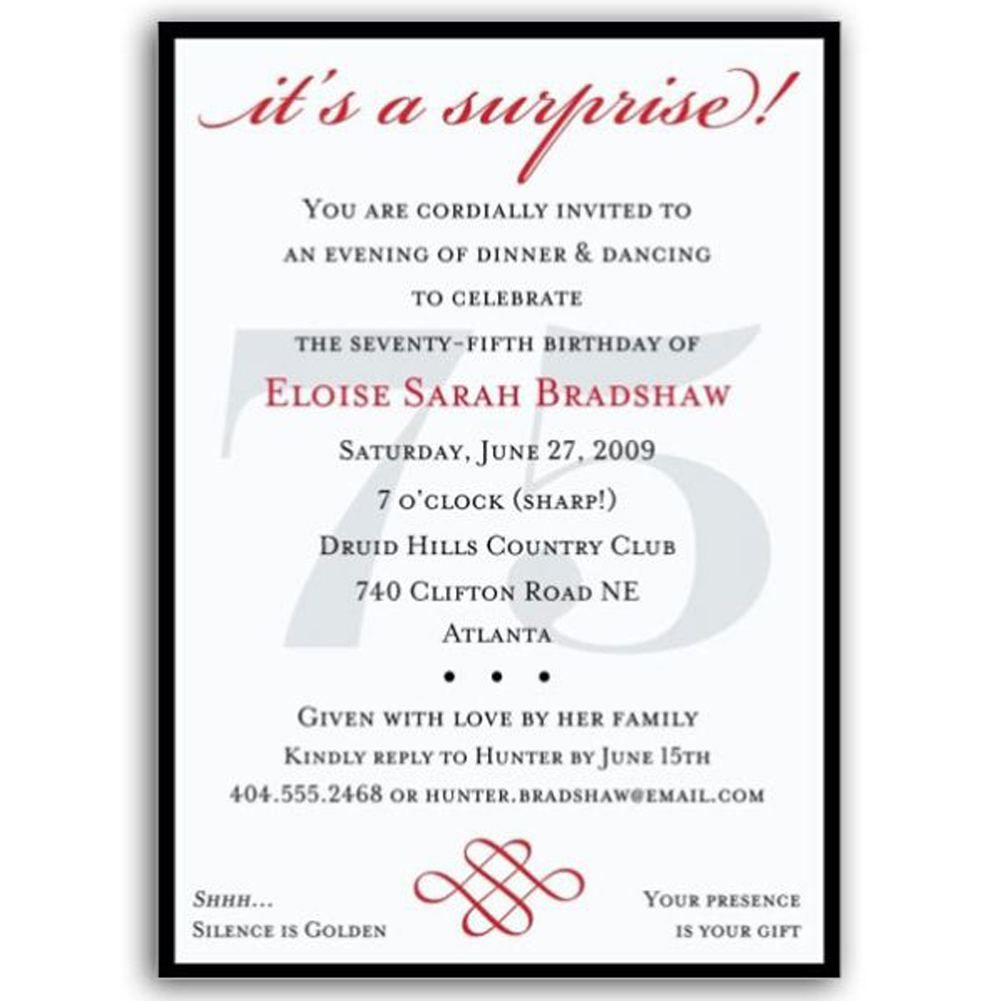 Surprise 75th Birthday Invitations Wording Templates Moms 75th B pertaining to proportions 1000 X 1001