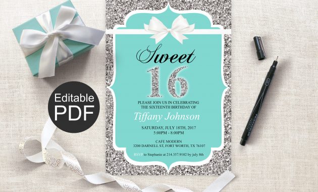 Sweet 16 Invitation Template Blue Sweet Sixteen Invites Etsy in sizing 3000 X 2250