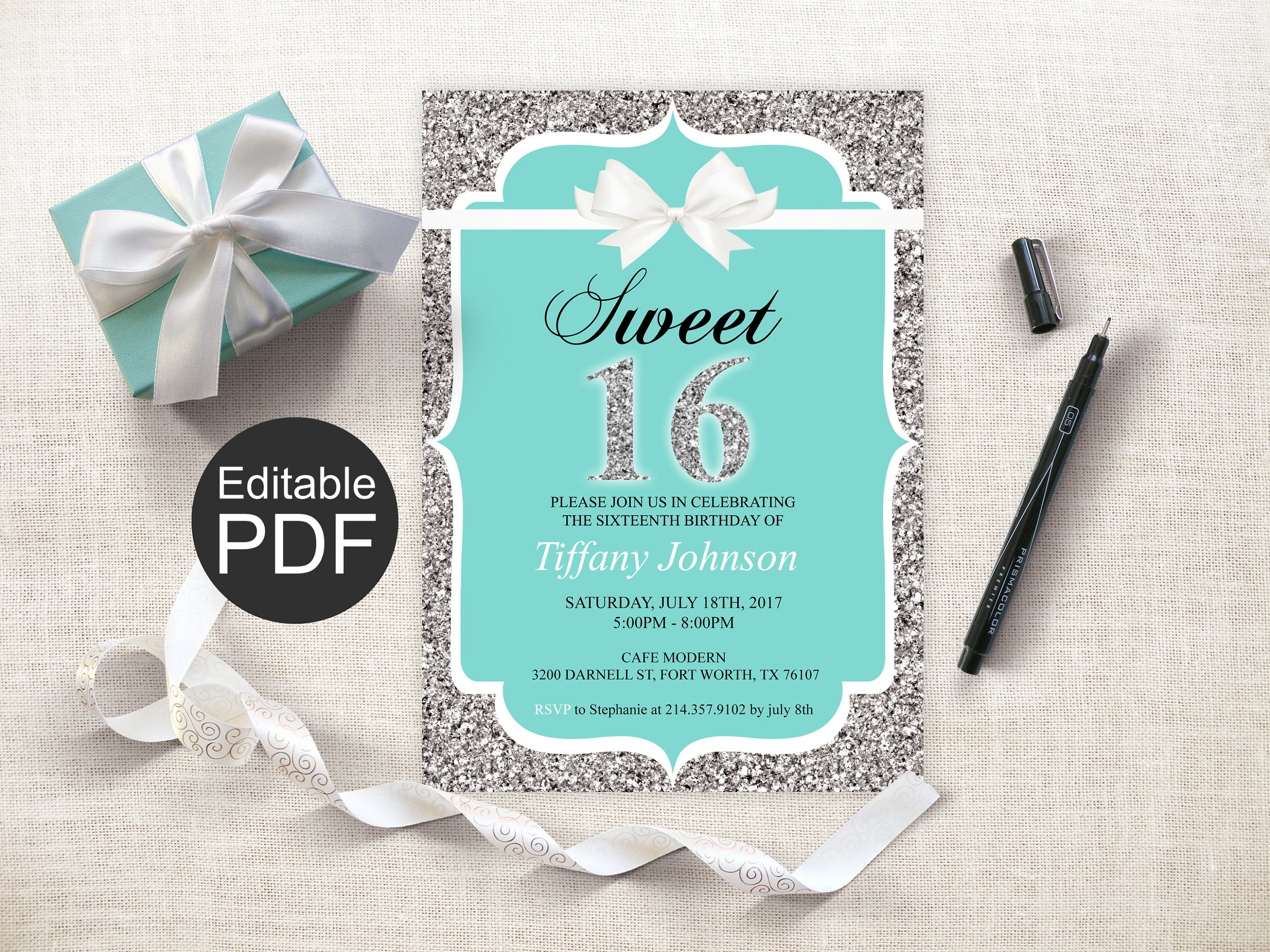 Sweet 16 Invitation Template Blue Sweet Sixteen Invites Etsy inside proportions 3000 X 2250