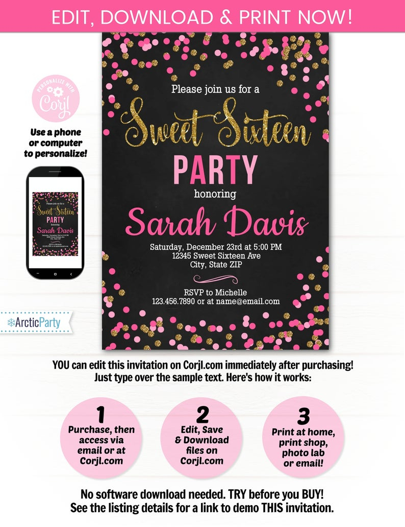 Sweet 16 Invitations Sweet 16 Party Invitation Sweet 16 Etsy throughout dimensions 794 X 1032