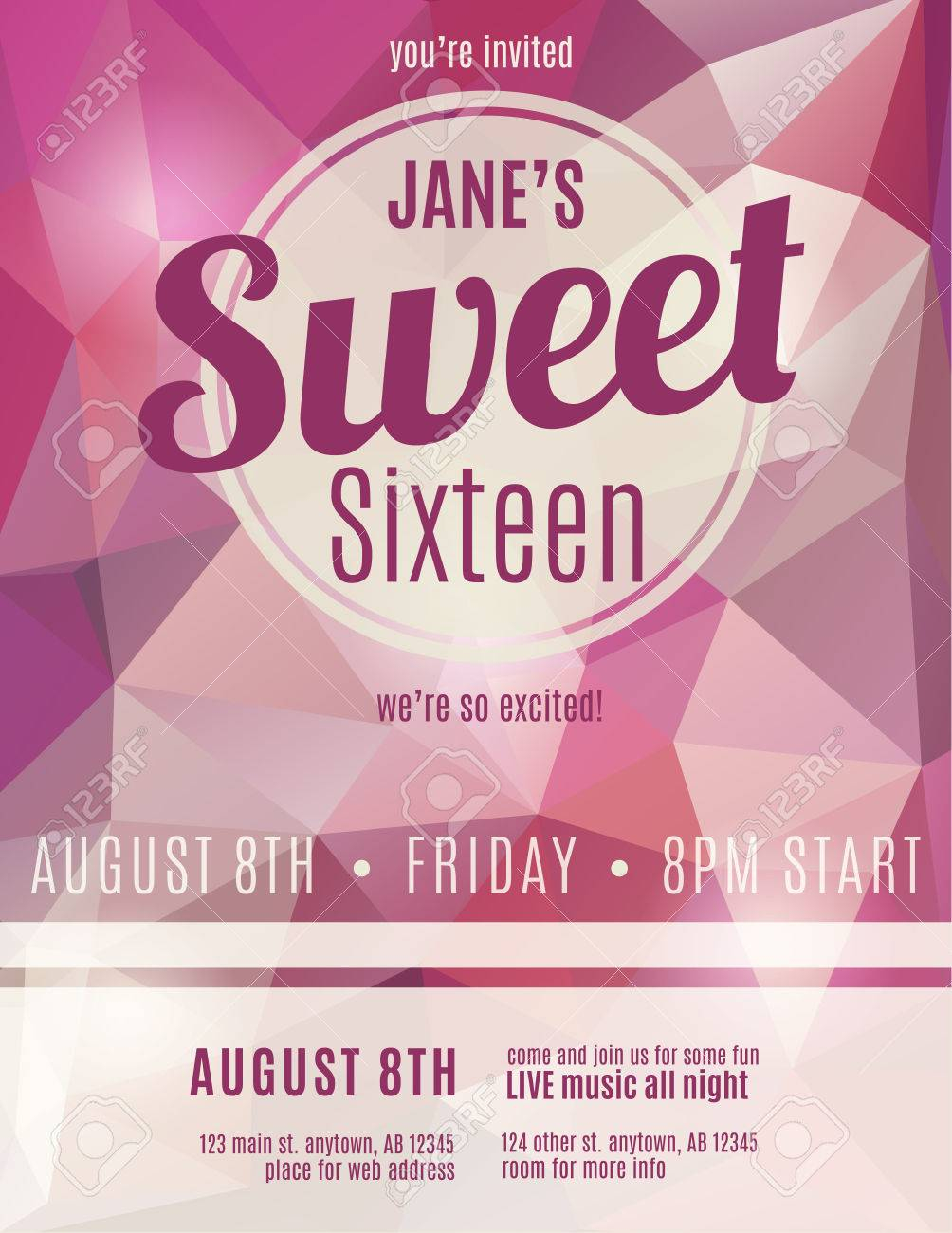 Sweet Sixteen Party Invitation Flyer Template Design Royalty Free intended for measurements 1004 X 1300
