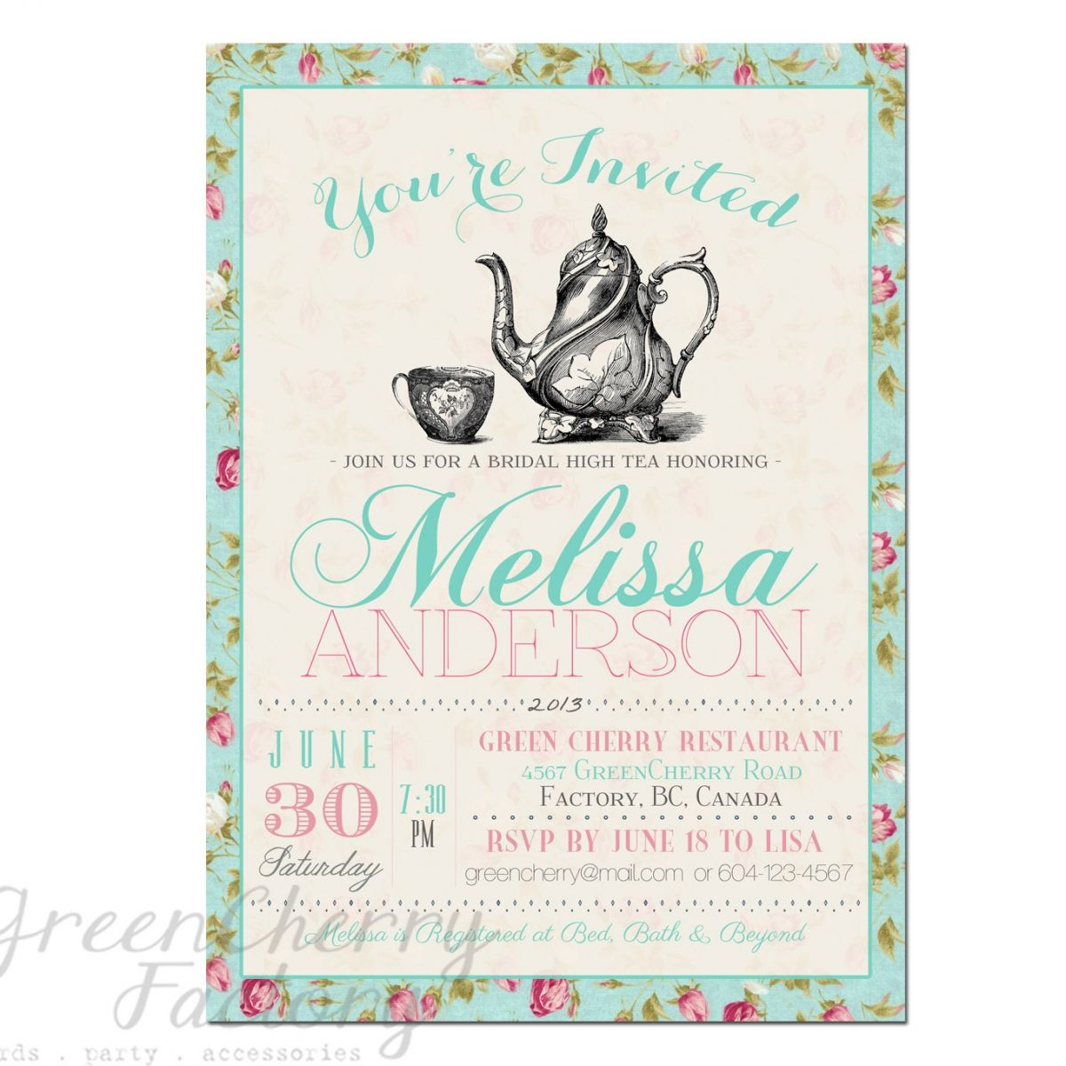 Tea Party Invitation Templates To Print Free Printable Tea Party intended for size 1200 X 1200