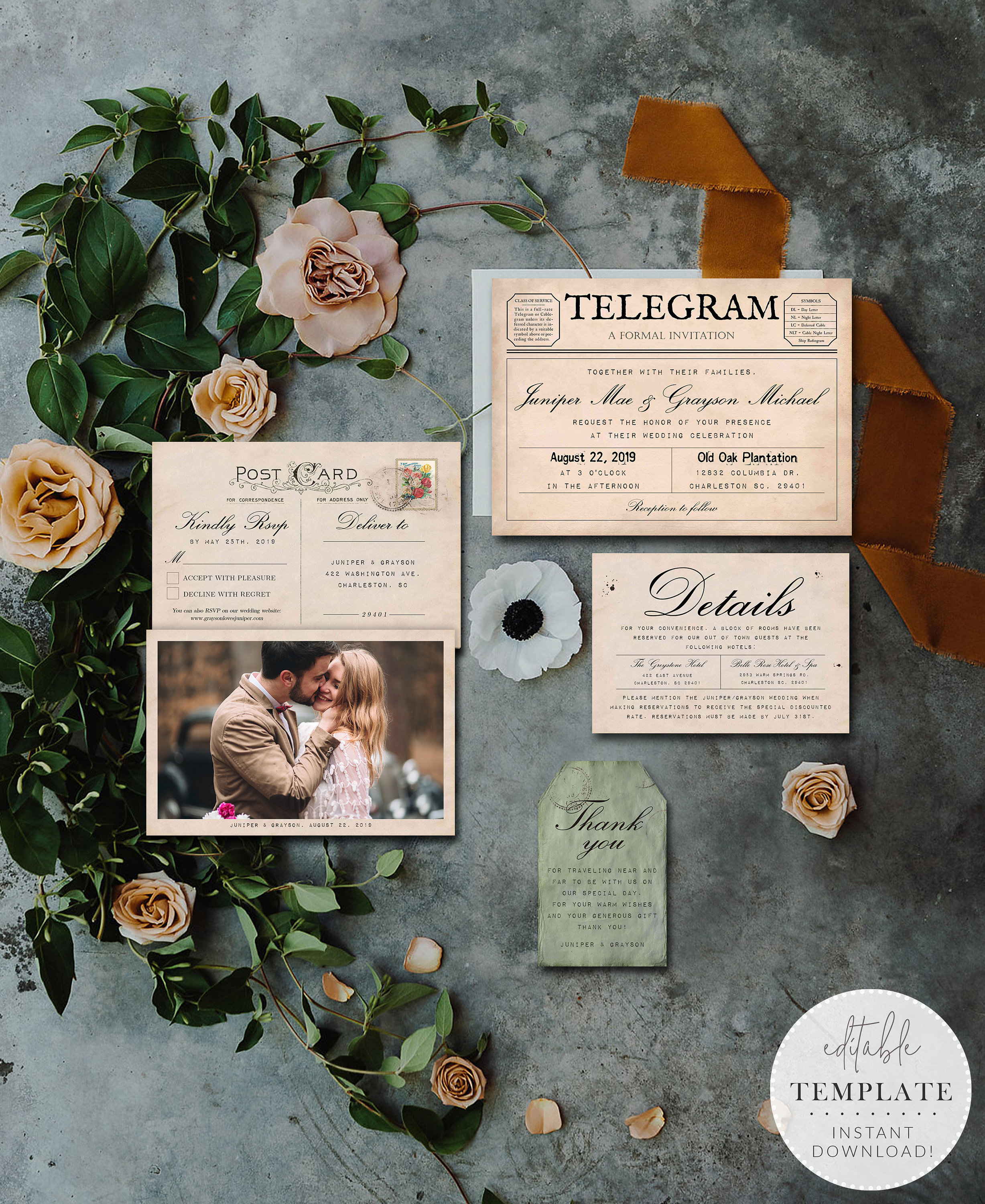 Telegram Wedding Invitation Suite Printable Telegram Etsy with regard to size 2455 X 3000