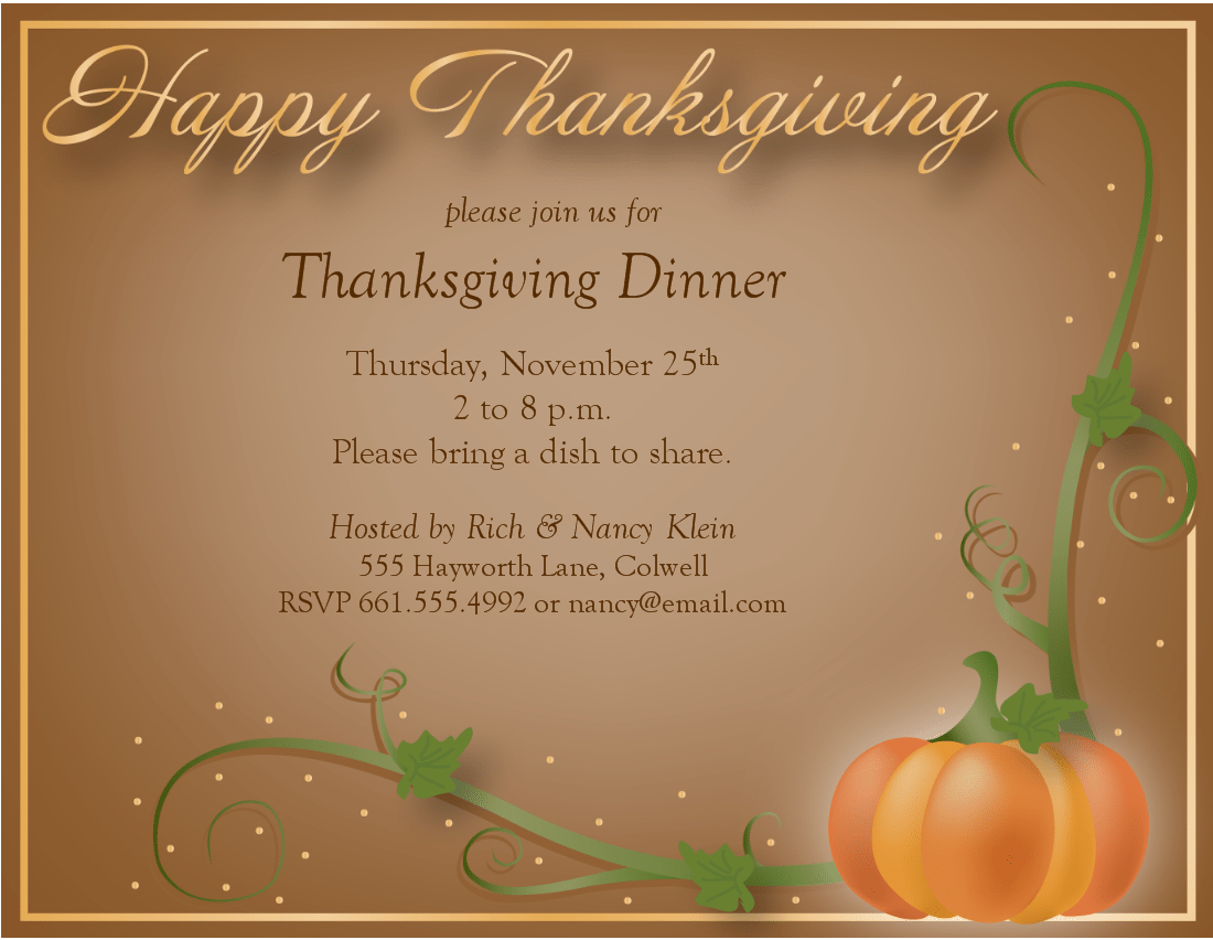 Thanksgiving Party Invitation Templates inside measurements 1100 X 852