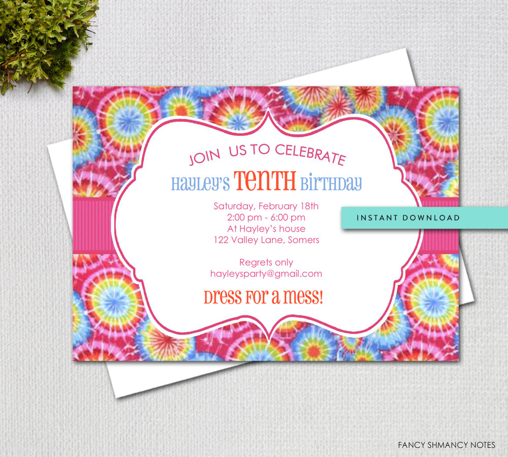 Tie Dye Editable Invitation Template Instant Download Etsy for dimensions 1000 X 900