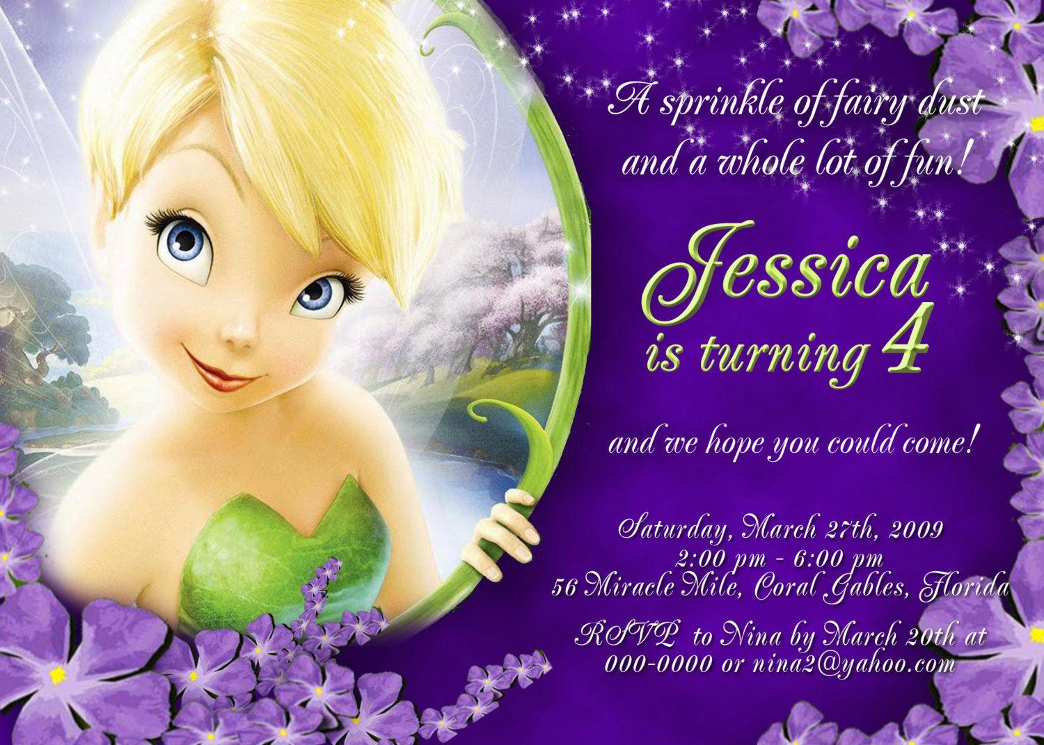 Tinkerbell Invitation For Disney Fairies Birthday Party Tink Tinker within measurements 1500 X 1071