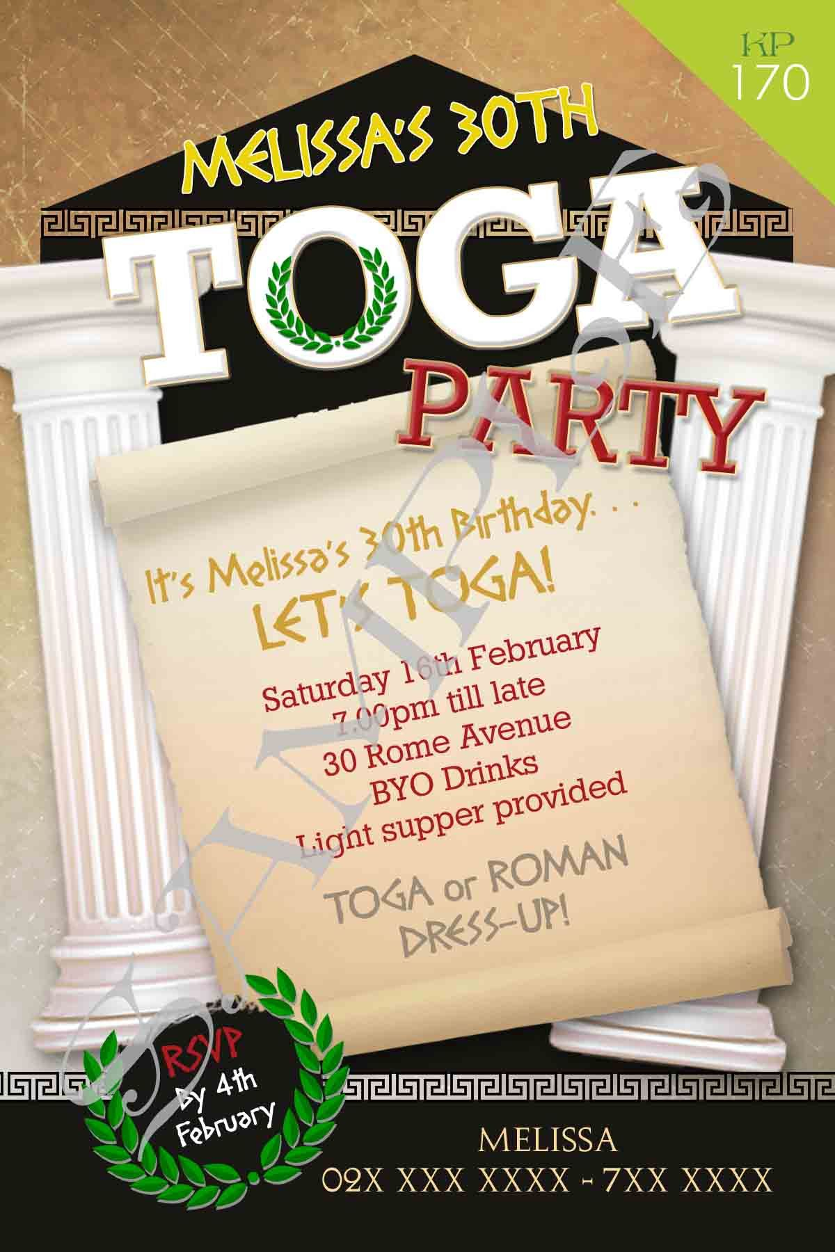 Toga Invitation Designed With Your Information Toga Party inside proportions 1200 X 1800