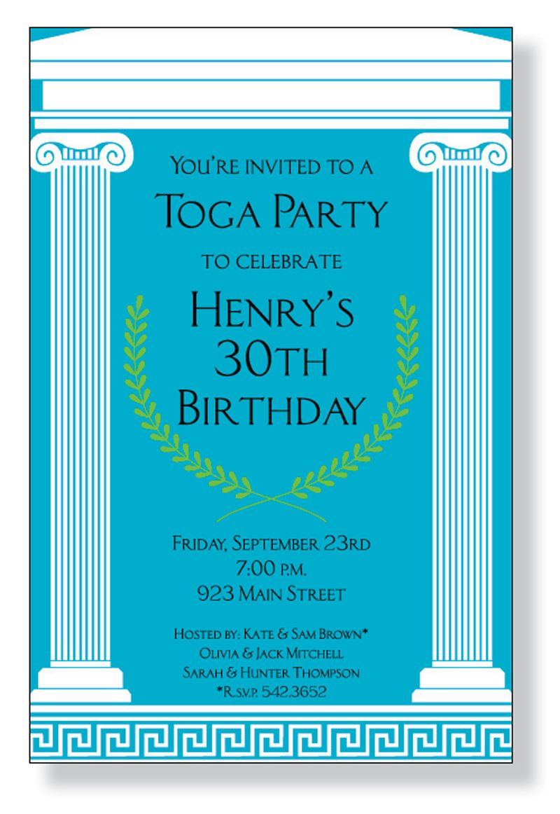 Toga Party A Fun Greek Themed Invitation Printed Only On Premium for proportions 800 X 1162
