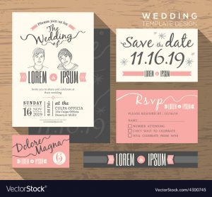 Trendy Wedding Invitation Set Design Template Vector Image in measurements 1000 X 926