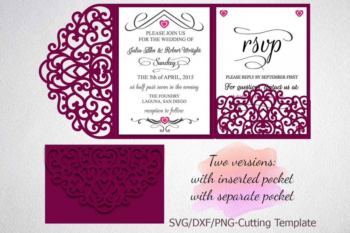 Tri Fold Wedding Invitation Pocket Envelope Svg Dxf Template in size 1200 X 800