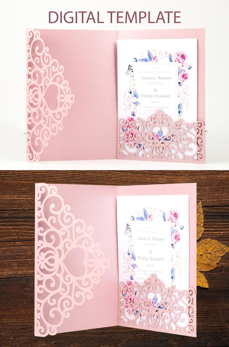 Tri Fold Wedding Invitation Pocket Envelope Svg Template 5x7 Etsy for size 794 X 1203