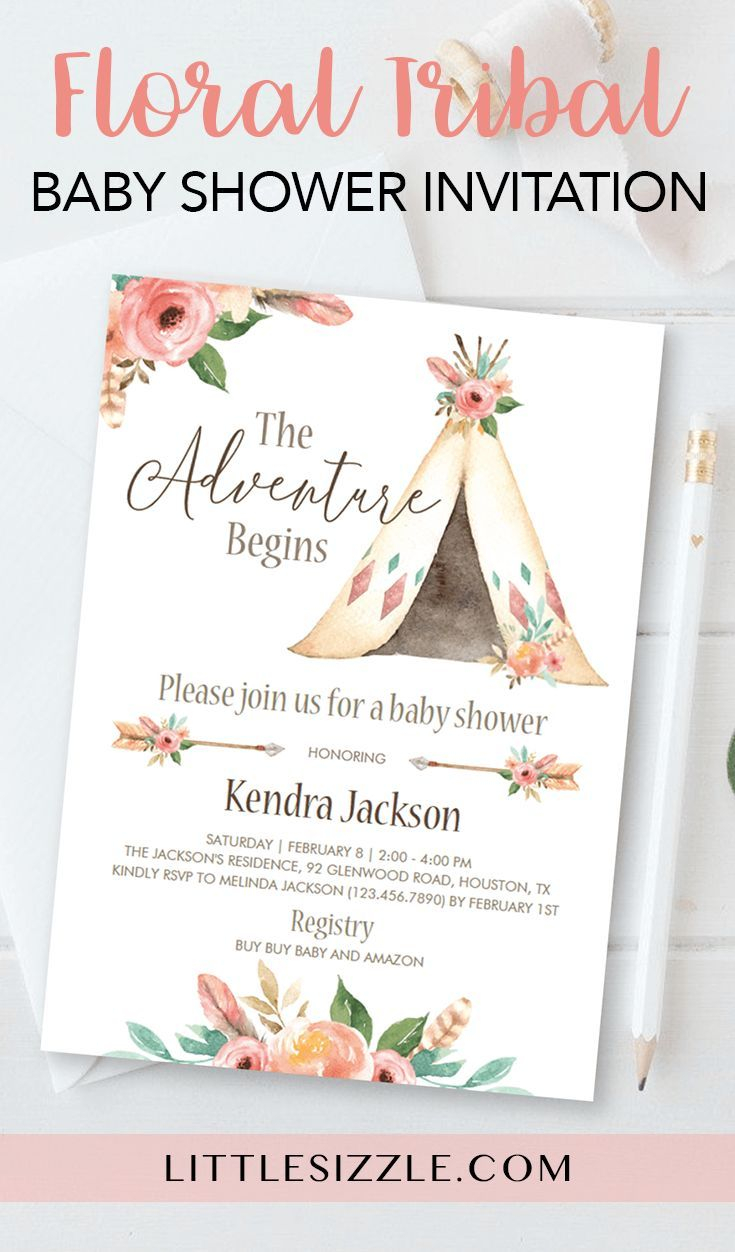 Tribal Ba Shower Invite Template Boho Teepee In 2019 Ba Shower with regard to proportions 735 X 1252