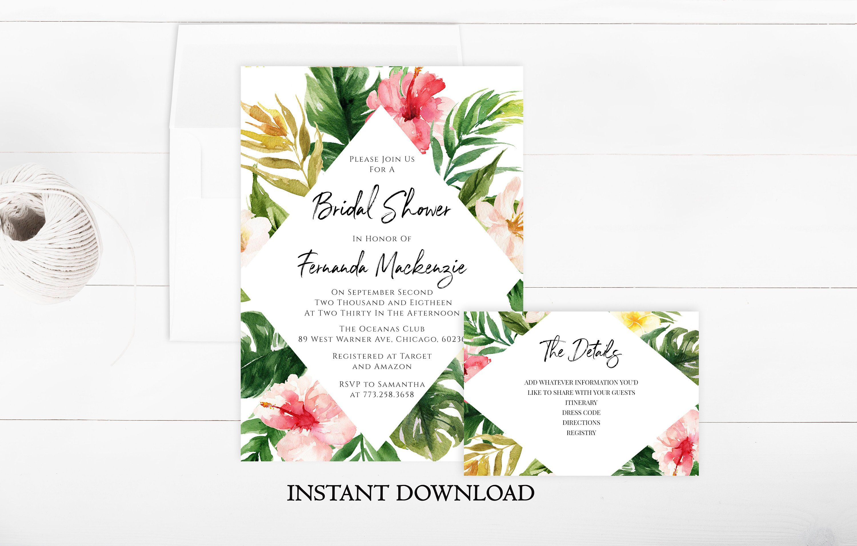 Tropical Bridal Shower Invitation Template Printable Hawaiian inside proportions 3000 X 1913