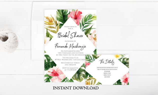 Tropical Bridal Shower Invitation Template Printable Hawaiian inside size 3000 X 1913