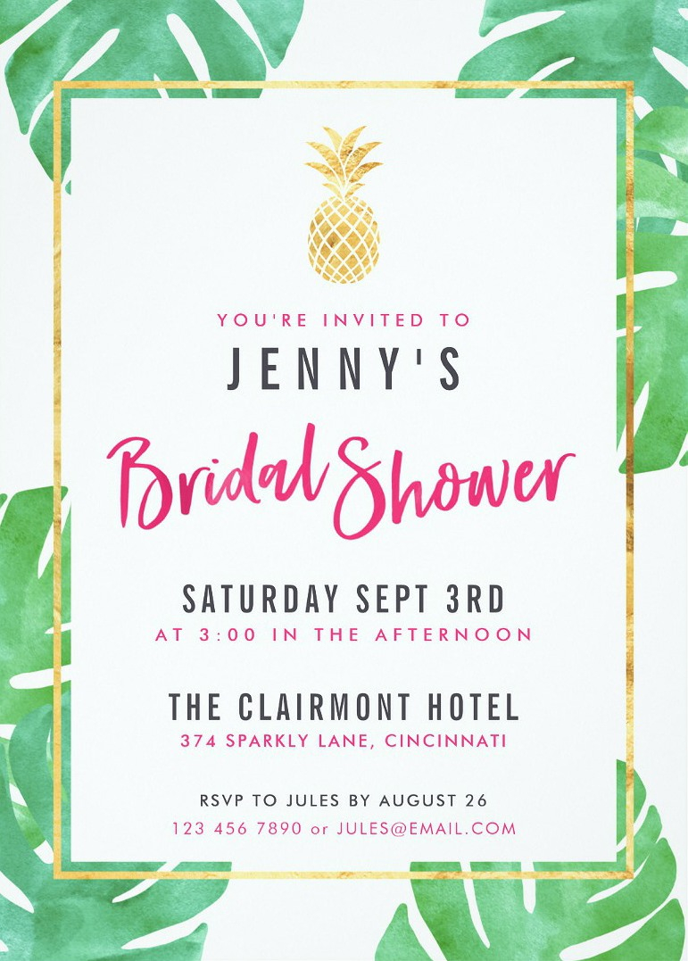 Tropical Bridal Shower Invitations Pink Gold Pineapple Bridal with regard to size 771 X 1077