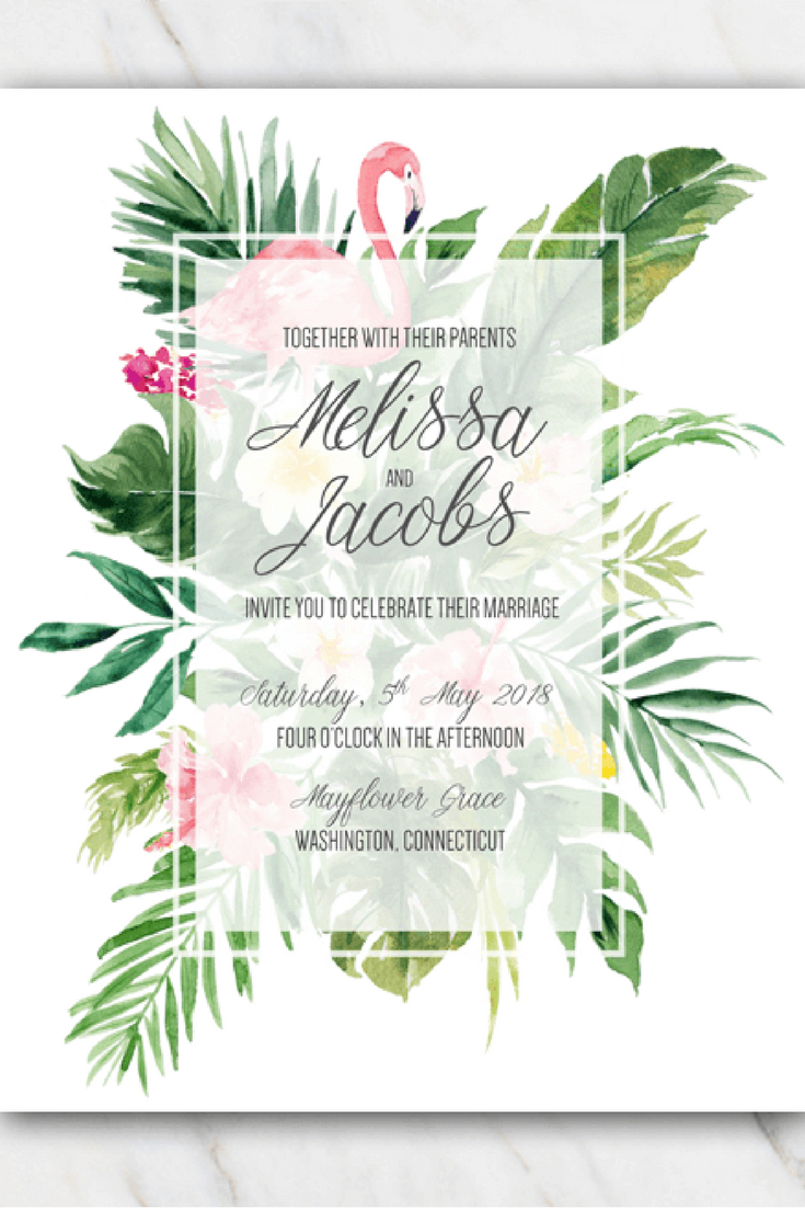 Tropical Flamingo Wedding Invitation Template In 2019 Tropical in sizing 735 X 1102