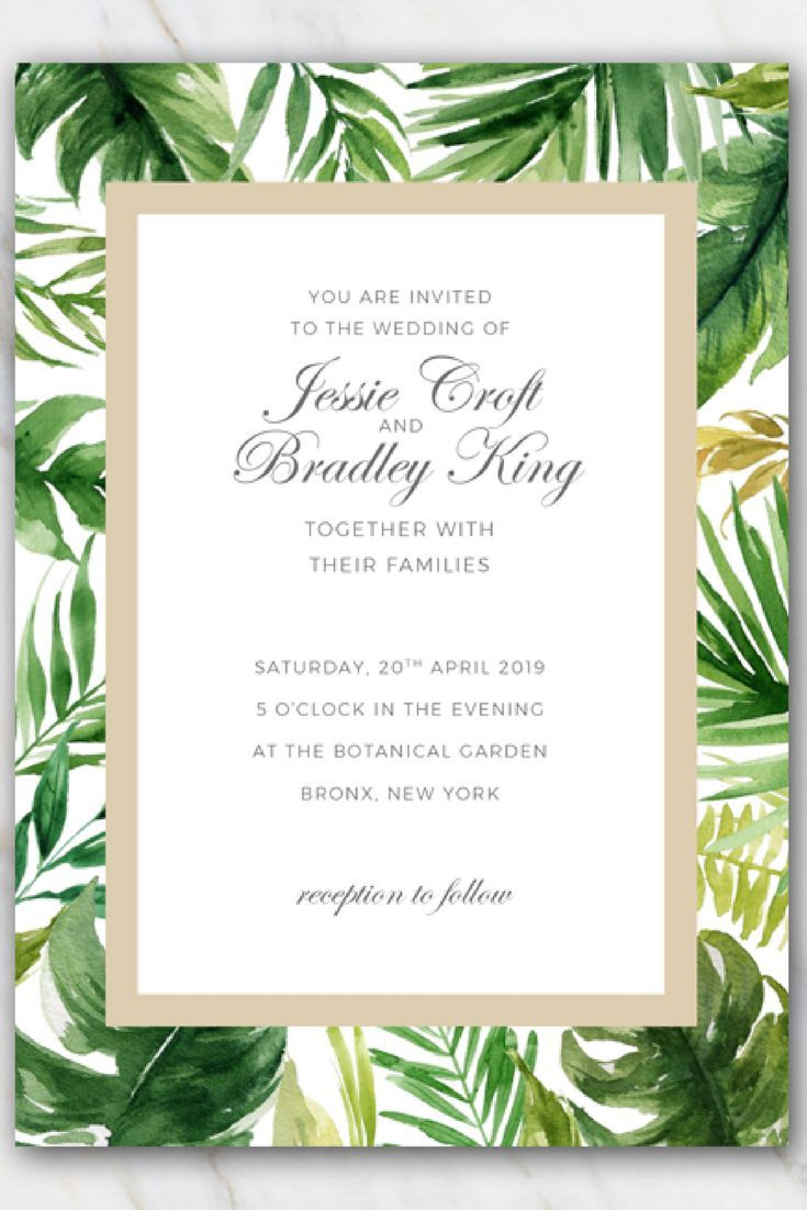 Tropical Palm Tree Leaves Wedding Invitation Template In 2019 Free regarding dimensions 735 X 1102