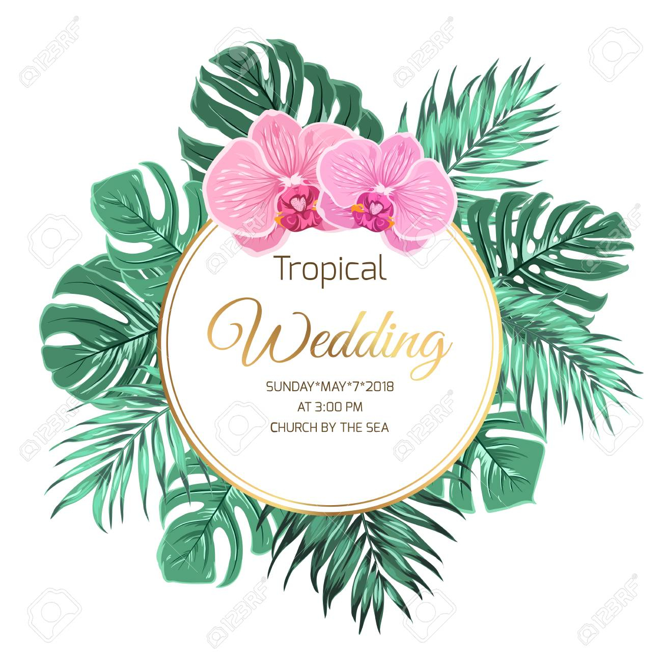 Tropical Wedding Marriage Event Invitation Template Wreath Garland regarding size 1300 X 1300