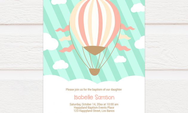 Tvc126 Hot Air Balloon Ride Baptism Invitation Diy Printable Template pertaining to sizing 1500 X 1500