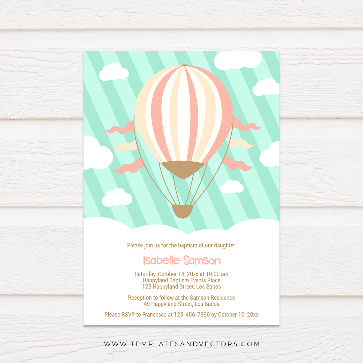 Tvc126 Hot Air Balloon Ride Baptism Invitation Diy Printable Template pertaining to sizing 1500 X 1500
